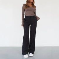 Marlene | Damen Weite High-Waist Marlenehose – Schwarz