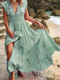 Paulina |  Boho-Maxikleid mit V-Ausschnitt - Elegant und fließend – Grün