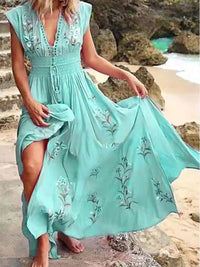 Paulina |  Boho-Maxikleid mit V-Ausschnitt - Elegant und fließend – Blau