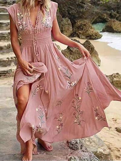 Paulina |  Boho-Maxikleid mit V-Ausschnitt - Elegant und fließend