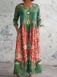Alina® | Maxi-Kleid mit vintage Blumenmuster – Grün
