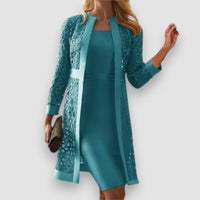 Lucy | Zweiteiliges Spitzen-Strickjacken-Kleid – Mintgrün