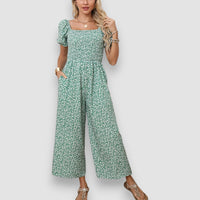 Zala | Blumendruck Weite Beine Jumpsuit – Grün