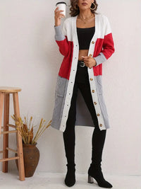 Asnetra | Strickjacke – Mittellanger Button-Up mit praktischer Tasche – Rot