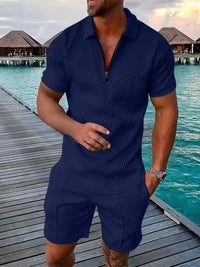 Zweiteiler für Herren - Stilvolles Set mit Poloshirt und Shorts für den Sommer – Graphitgrau