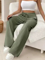 Audrey - Damen-Sweatpants mit hoher Taille und Kordelzug – Matcha
