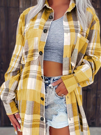 Kessia | Damen Flanellhemd Kariert Oversized Langarm Herbst – Gelb