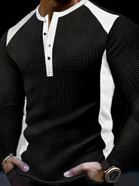 Kyran – Langärmliges Henley Hemd Mit Waffelmuster – Schwarz