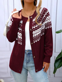 ELEGANTER GEOMETRISCHER MUSTER STRICKCARDIGAN | MODERNER STIL, KOMFORTABEL, VIELSEITIG – Burgunderrot