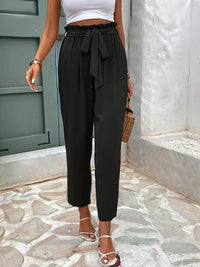 Naomi - Hochtaillierte Hose mit Schleifendetail für Frauen – Schwarz