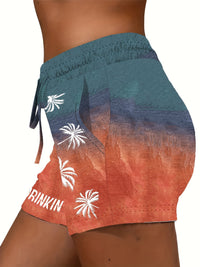 Damen Sommer Relaxpullover mit Palmenprint und Aufschrift "DAY DRINKIN'" – Ideal für den Sommer und die Freizeit – Türkisblau