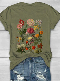 Lorelei - Vintage Blumen Print Damen-T-Shirt – Dunkles Olivgrün