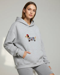 Oversized Hoodie mit auffälligem Hunde-Print für Damen und Herren – Grau