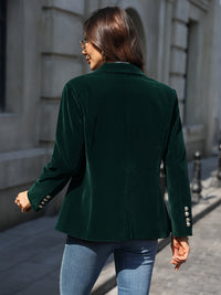 Damen-Blazer mit Samtstruktur | klare Linienführung – Dunkelgrün