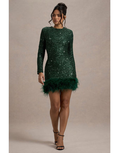 Valentina - Elegantes Paillettenkleid mit Federn