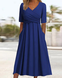 Lisa | Crossover Bauchbedeckendes Kleid – Blau