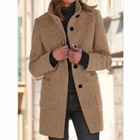 Vintora™ – Retro Damen-Windjacke mit Knöpfen und Stehkragen – Camel