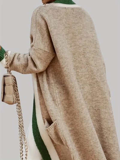 Leymira | Langer Cardigan mit Offener Vorderseite - Farbkontrast-Design