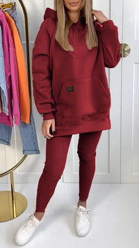 SAMIRA - SET AUS KAPUZENPULLOVER UND LEGGINGS – Rot