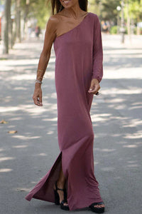 Ein-Schulter-Maxi-Kleid – Rosa