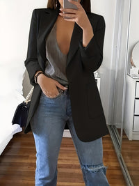 Heidi-Mode | Eleganter Einfarbiger Business-Blazer Mit Offener Vorderseite - Ideal Für Alle Jahreszeiten – Schwarz
