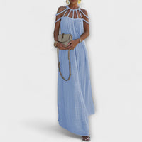 Brinaya – Maxikleid aus Leinenmischung mit geflochtenem Dekolleté – Blau