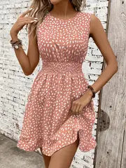 Isabella | Elegantes ärmelloses A-Linien-Kleid mit weißem Blumendruck für Damen – Sepia
