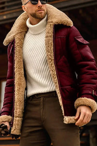 Herrenjacke mit Fellkragen – Rot