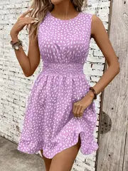 Isabella | Elegantes ärmelloses A-Linien-Kleid mit weißem Blumendruck für Damen – Violett