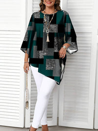 Nurit - Karierte Oversize Bluse Mit Kurzarm Und Drucken – Grün