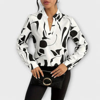 Elegante langärmelige Bluse mit spitzem Ausschnitt – Weiß