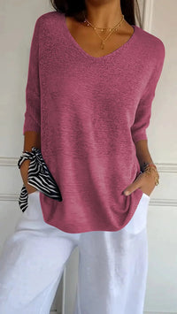 | Bequemes Damen Stricktop mit V-Ausschnitt – Rosa