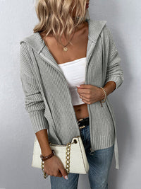 GITTA - LOCKERE STRICKJACKE MIT KAPUZE – Grau