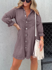 Nola | Stilvolles Denim-Midi-Kleid mit Umlegekragen – Taupe