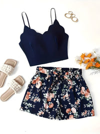 Abishai | Elegantes zweiteiliges Set mit Blumenmuster für Frauen – Marine