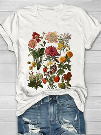Lorelei - Vintage Blumen Print Damen-T-Shirt – Weiß