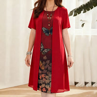 Celyn - Kurzärmeliges Midikleid-Set in Lagenoptik – Rot