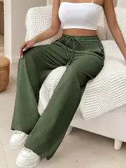 Audrey - Damen-Sweatpants mit hoher Taille und Kordelzug – Grün