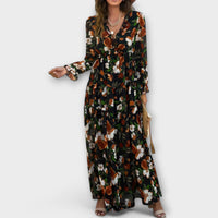 Lillian | Romantisches, transparentes Maxikleid mit floralem Design – Schwarz