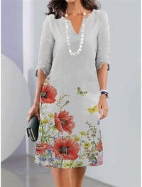 ALISA - FLIESSENDES KLEID MIT BLUMENMUSTER – Hellgrau