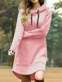 Damen-Lang Kapuzenpullover Kleider | Lässig – Rosa