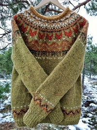 Norweger Grobstrickpullover Damen | Strickmuster Mit Langem Ärmel – Grün