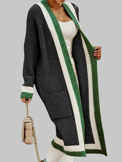 Leymira | Langer Cardigan mit Offener Vorderseite - Farbkontrast-Design