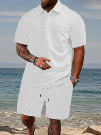Niall - Strukturiertes Set aus Poloshirt und Shorts – Weiß