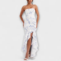 Zuri - Asymmetrisches Off-Shoulder Maxi-Kleid in Slim Fit – Mehrfarbig