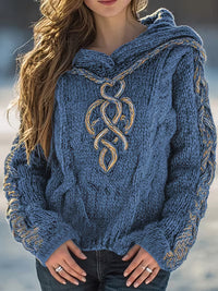 Cypriana – Eleganter Strick Pullover Mit Kapuze – Blau