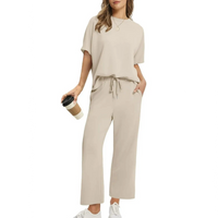 Shirona - Lässiges Oberteil Und Hose Zweiteiliges Set – Beige