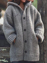Lange Damen-Strickjacke mit Kapuze | Warme – Grau