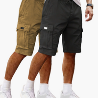 Herren-Cargoshorts im 2er-Pack mit Taschen, bequeme Passform – Schwarz | Khaki
