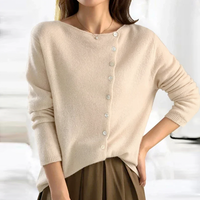 Strickjacke Damen Knopfleiste Langarm | Klassisch Leicht – Beige